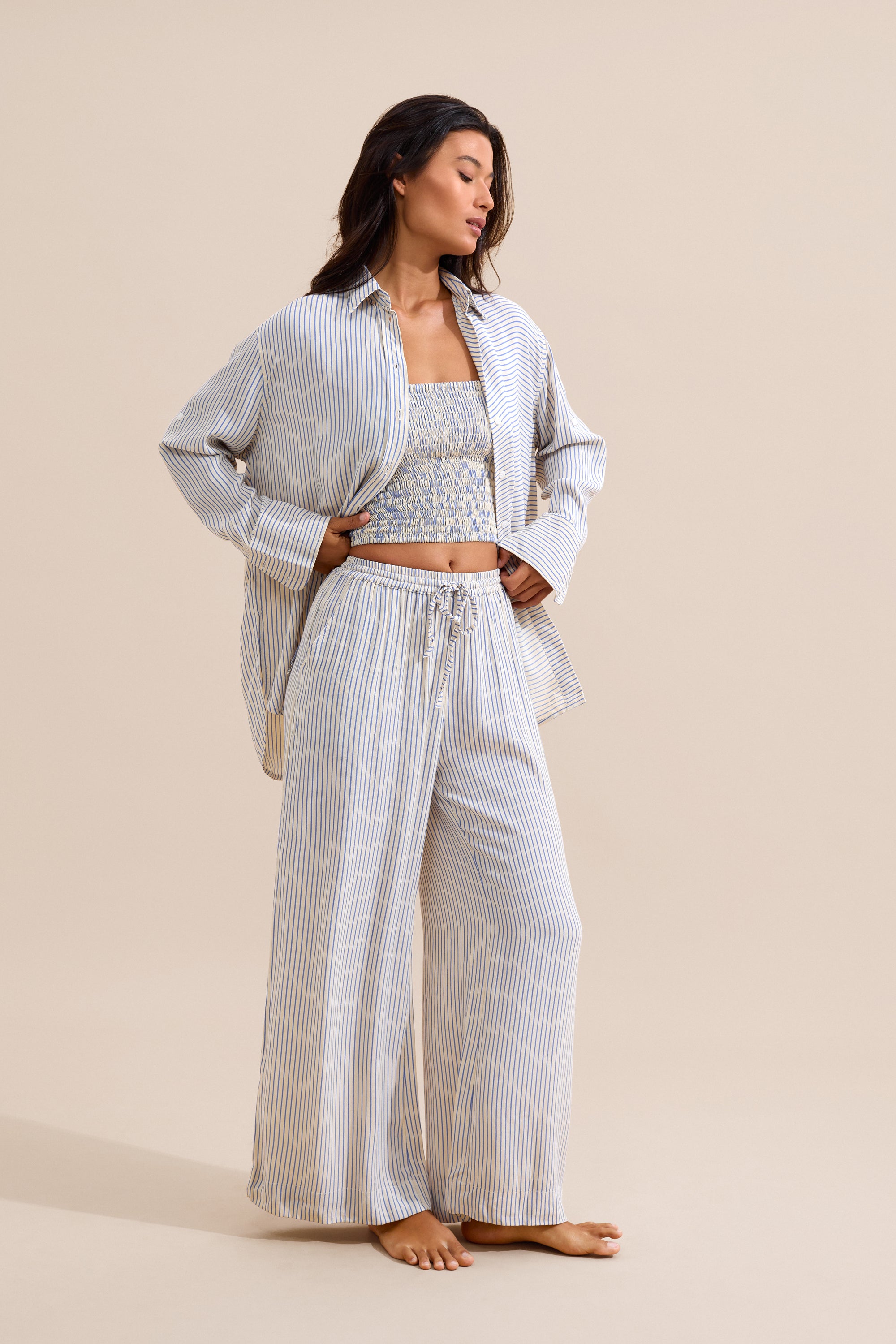 Bruna Pant - Creme/Periwinkle Stripe