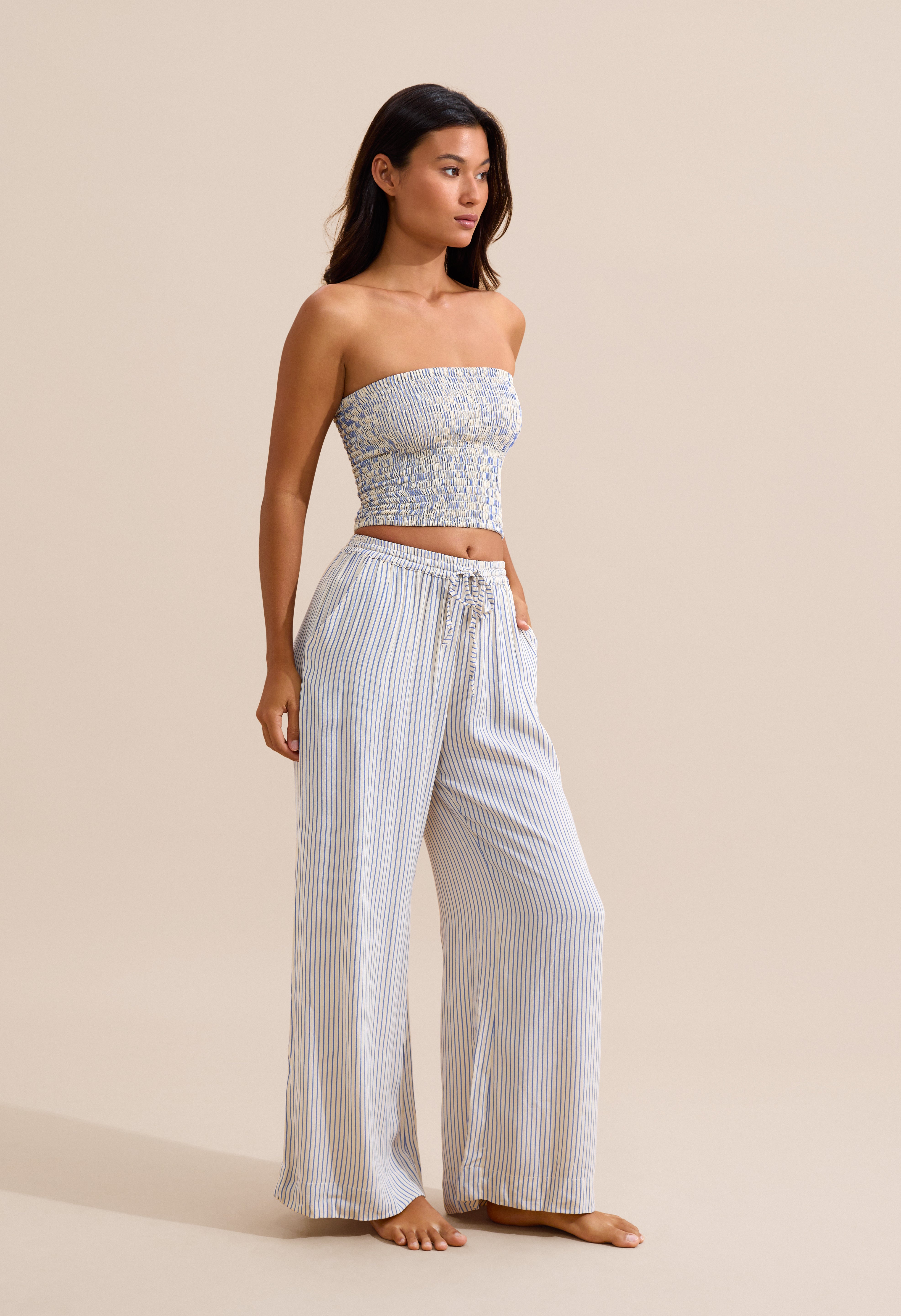 Flora Crop Top - Creme/Periwinkle Stripe