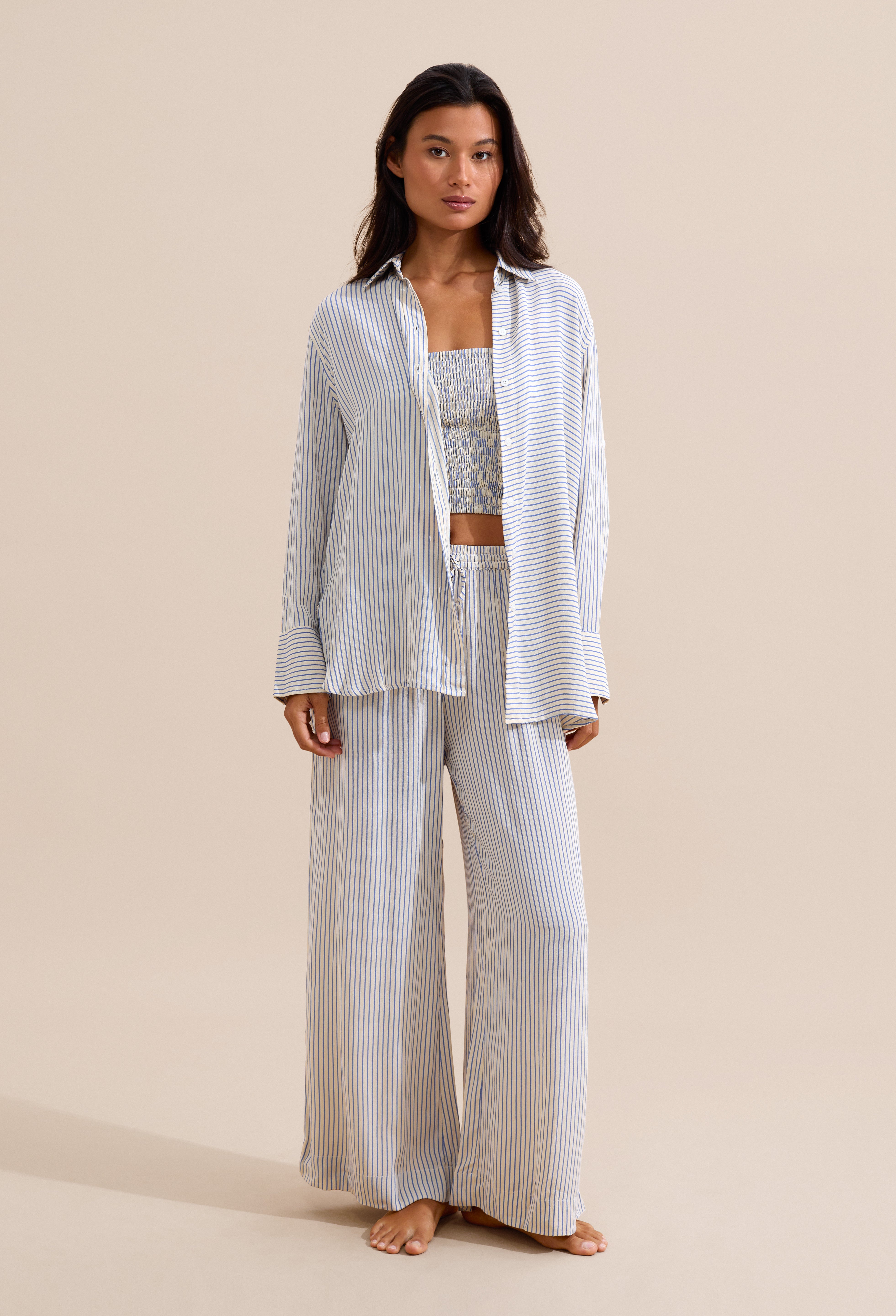 Bruna Pant - Creme/Periwinkle Stripe