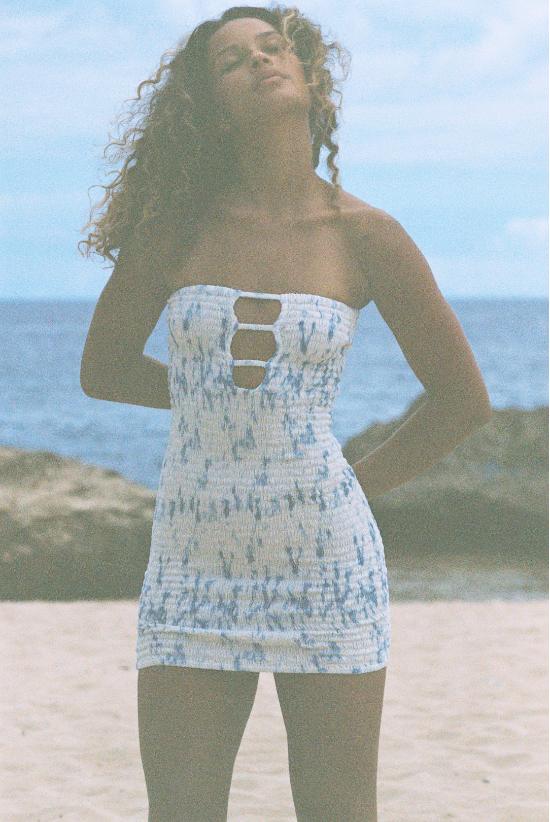 Conchita Smocked Cut-Out Dress - Sky Dream