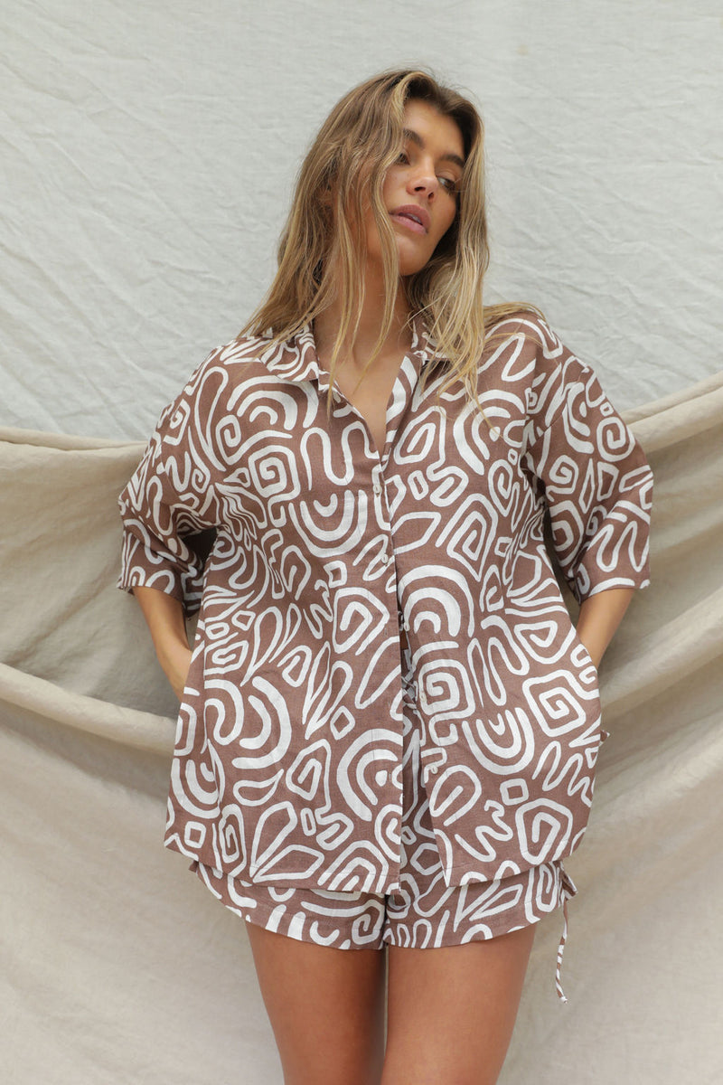 Zenni Linen Shirt - Rawhide Swirl Print