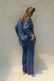 Mela Button-Up Boyfriend Shirt - Azul