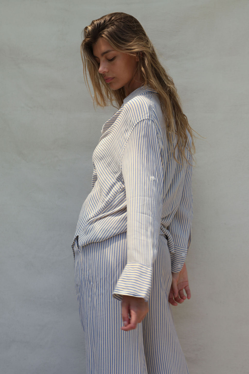 Layla Shirt - Creme/Periwinkle Stripe