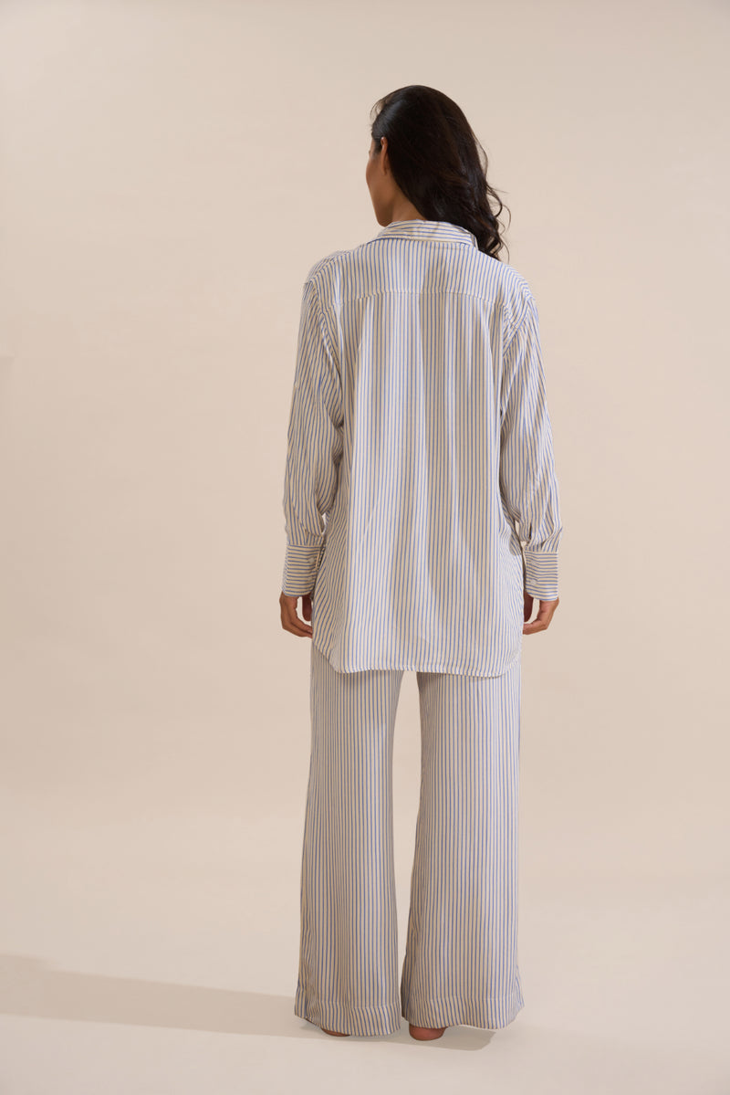 Bruna Pant - Creme/Periwinkle Stripe