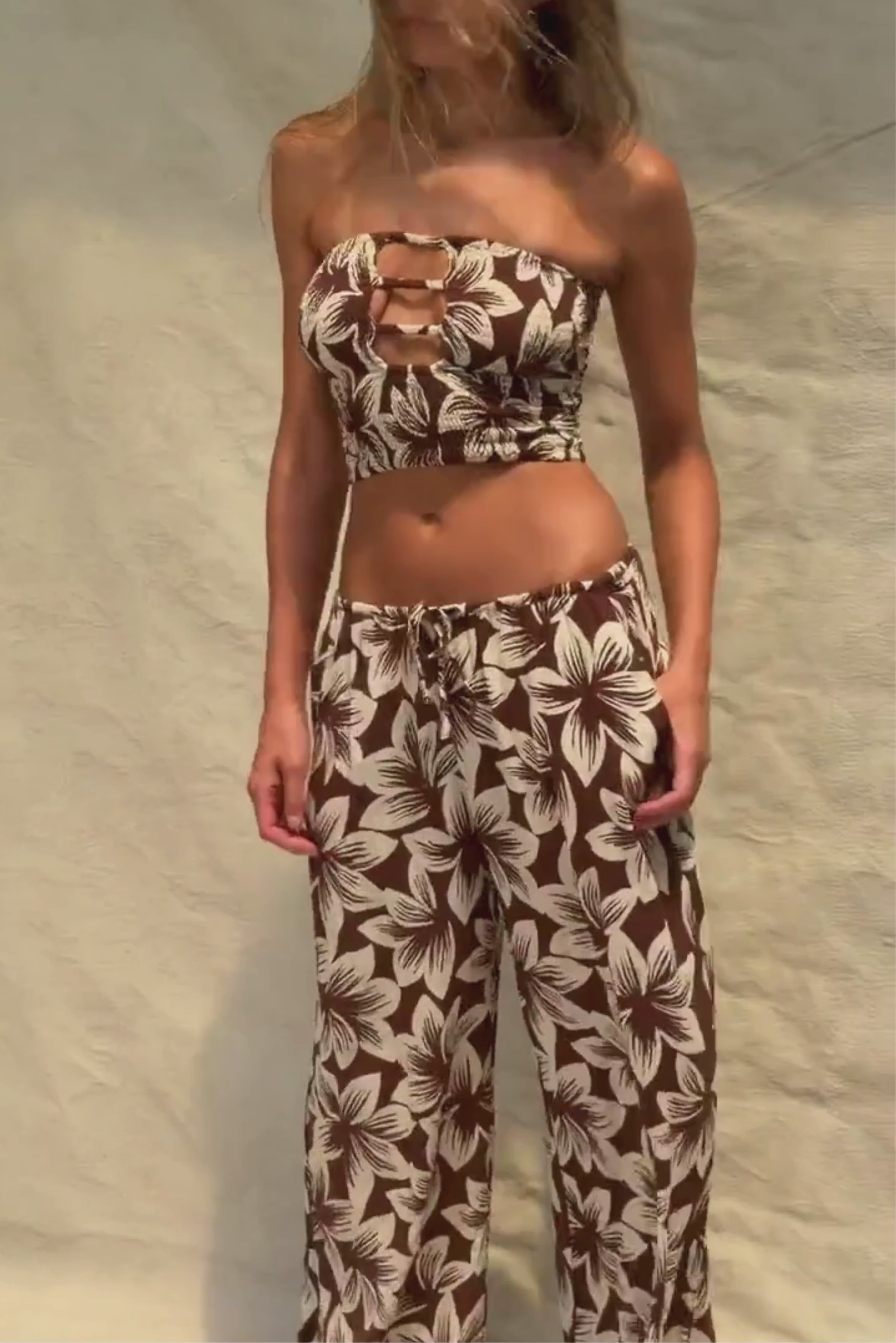 Coco Smocked Cut-Out Tube Top - Cocoa Bloom